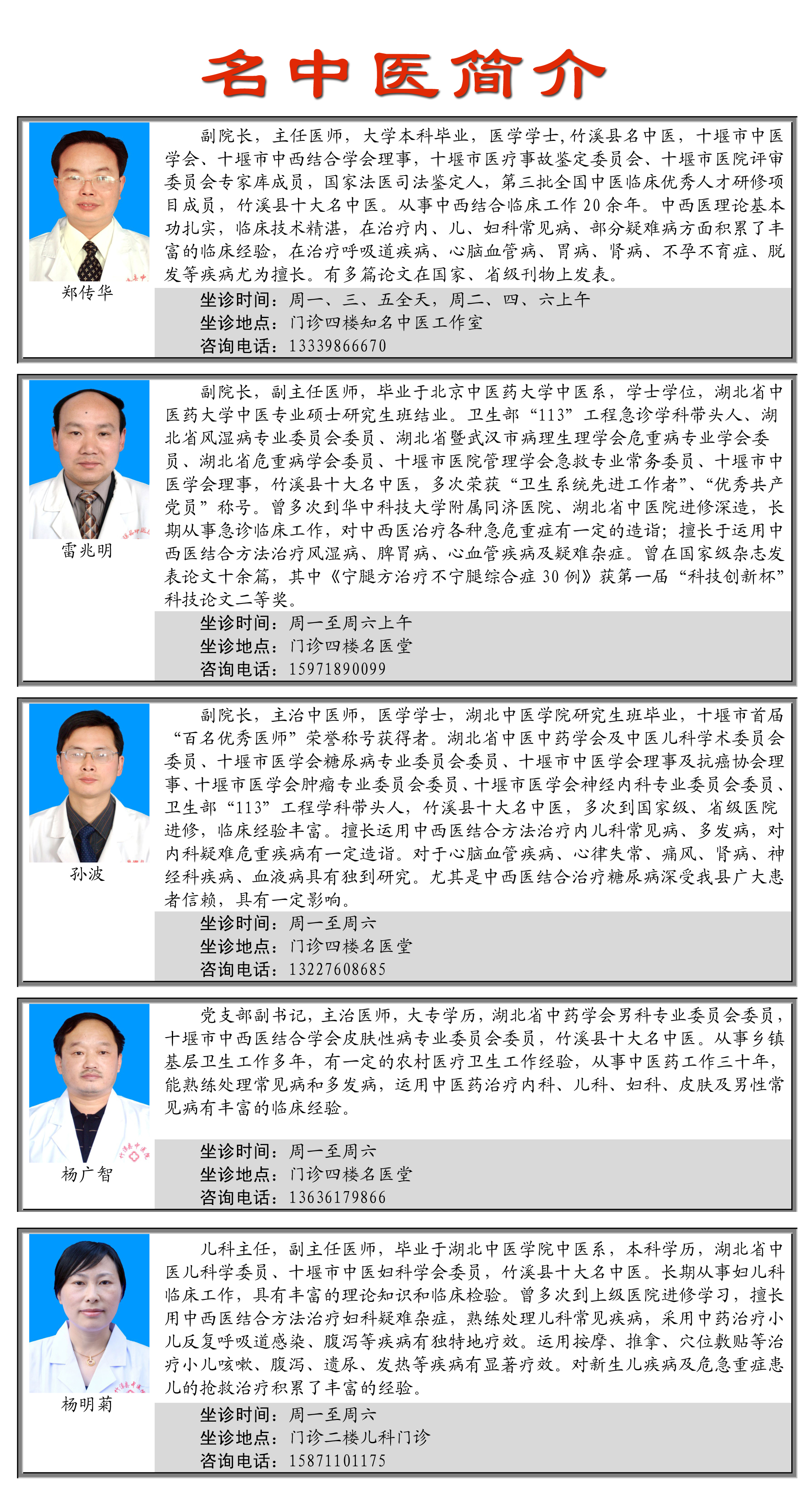 县中医院五中医获“竹溪县十大名中医”称号